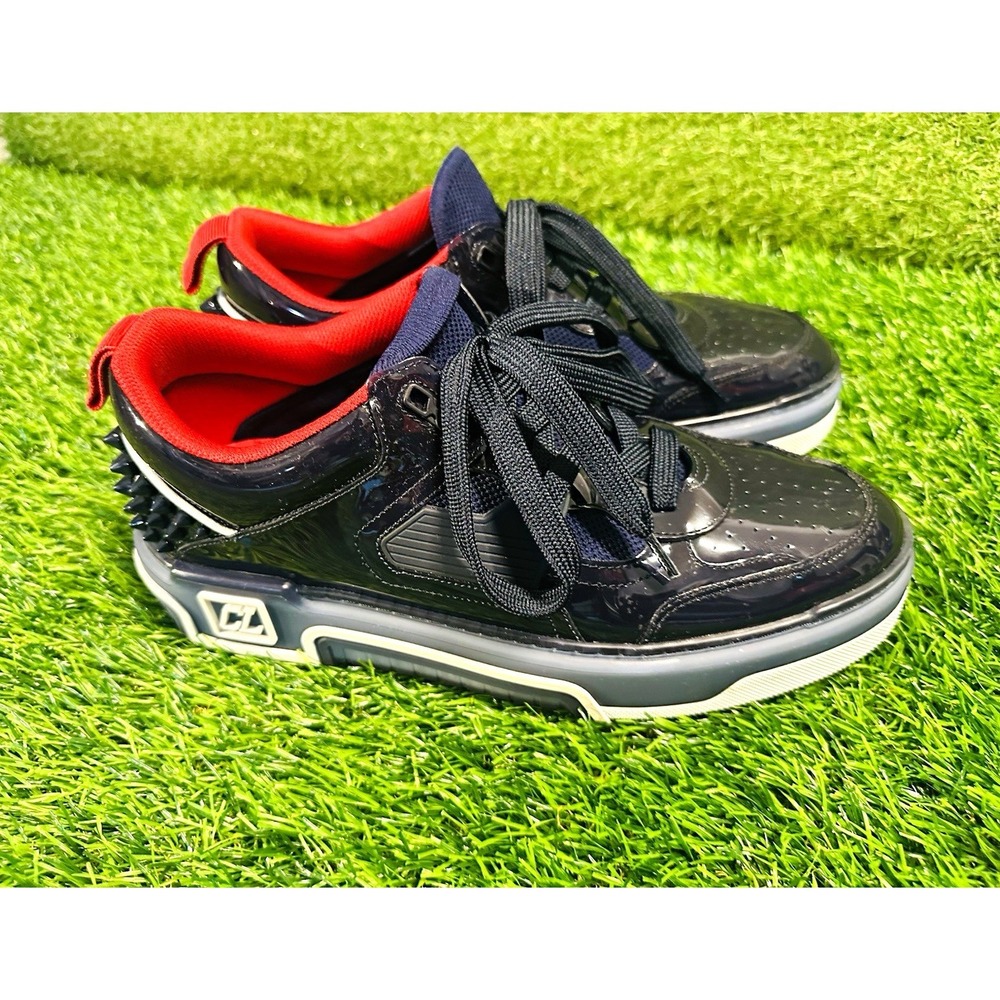 Christian Louboutin Mens Low Top Lace-Up Athletic Sneakers Black Red 43.5 10.5